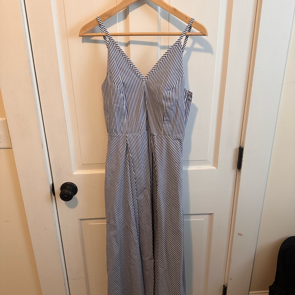 COS Blue and White Striped A-Line Midi Dress